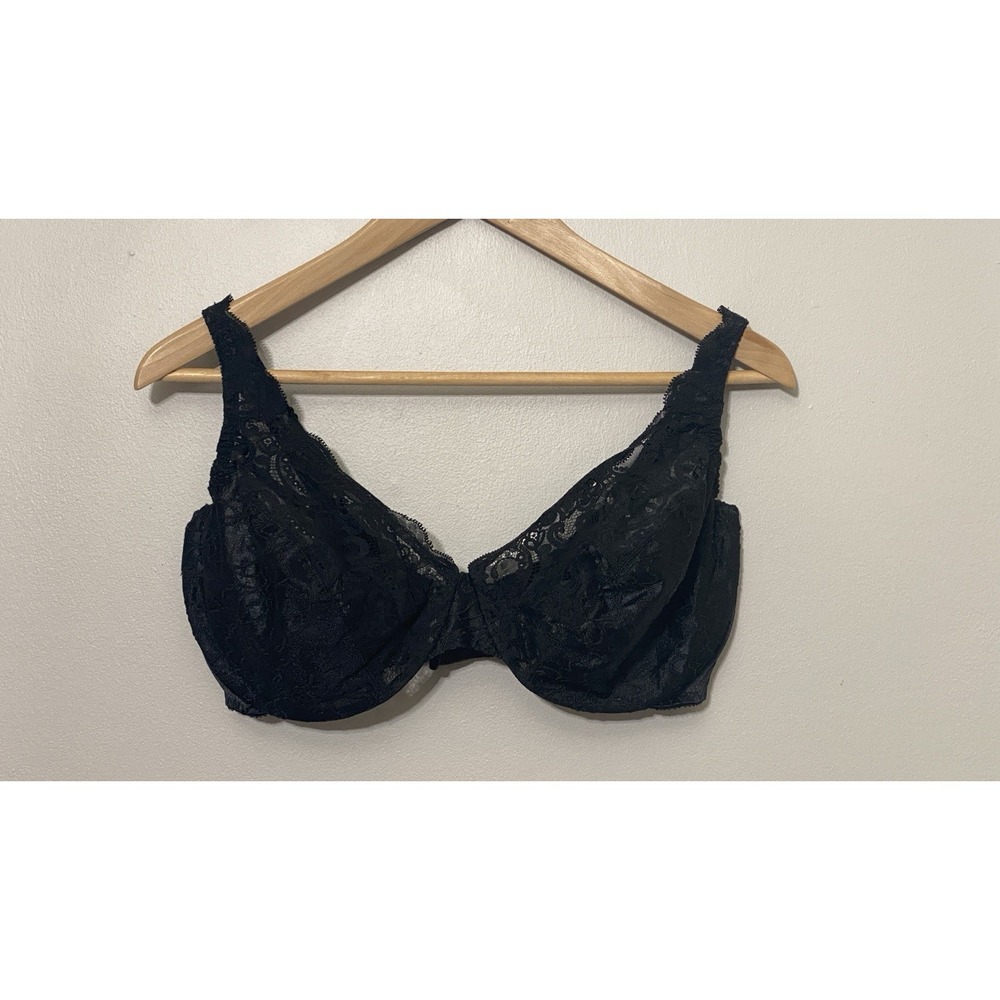 Vintage Olga 40DD Sheer Lace Bra 33580 Unlined Black Lingerie Underwire